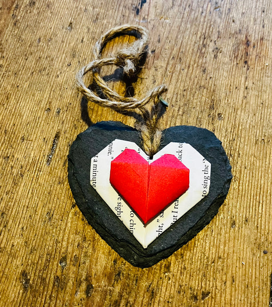 Small flint book-page and origami heart