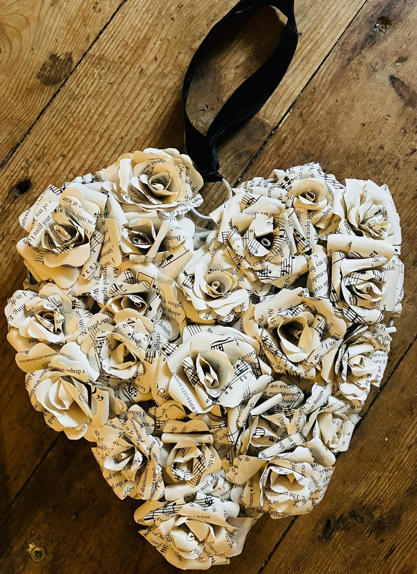 Floral book-page wicker heart